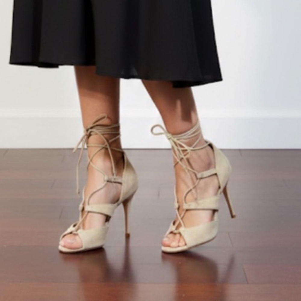 SCHUTZ Suede Tan Lace-Up Heels 8 1/2